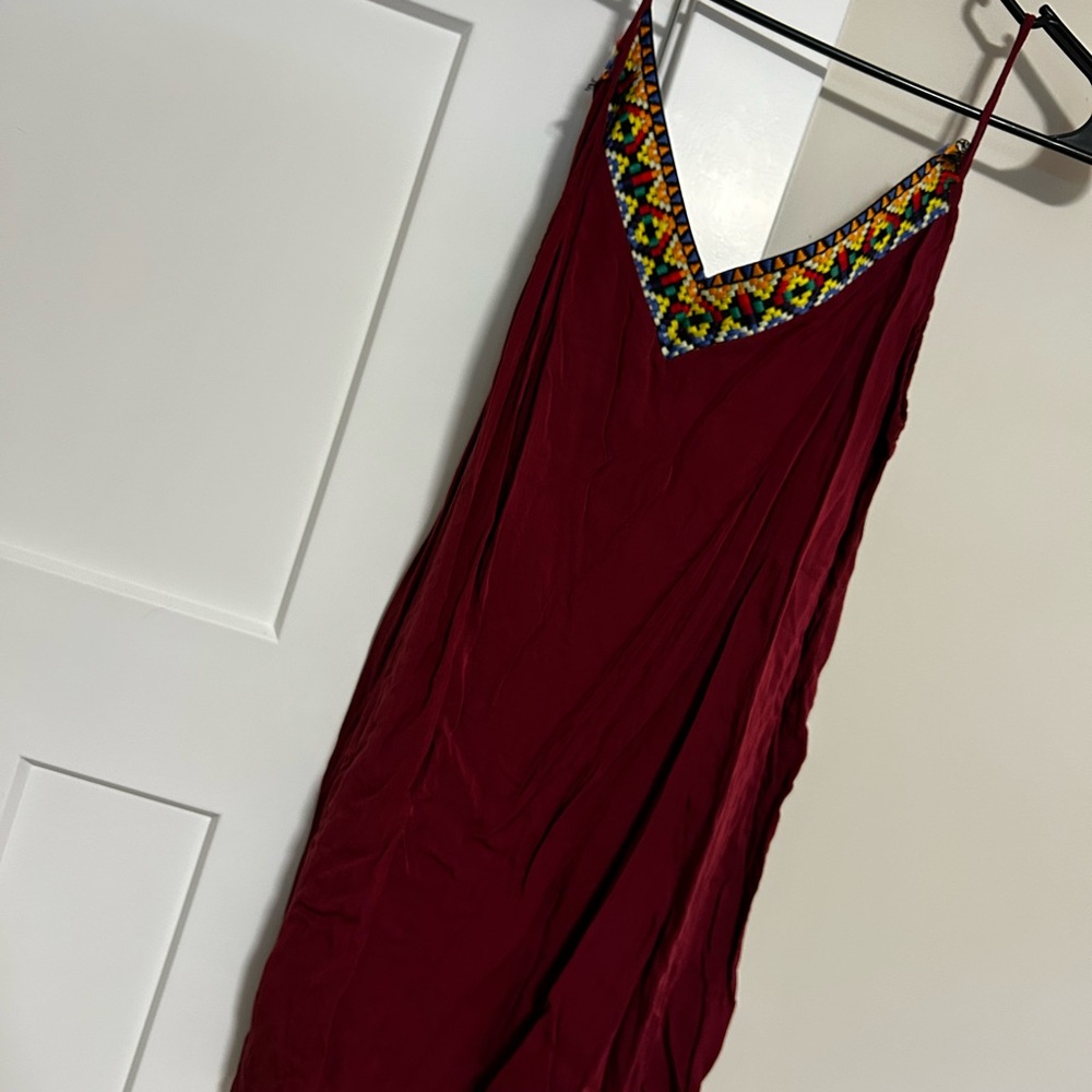 SHEIN Burgundy Dress with Embroidered Detail